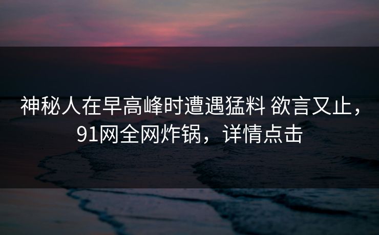 神秘人在早高峰时遭遇猛料 欲言又止，91网全网炸锅，详情点击